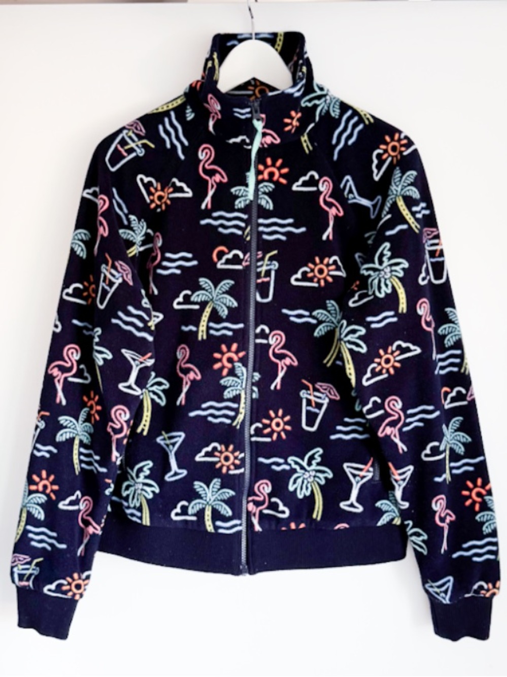 Chubbies Flamin-Go With The Flow Neon Tropical Fleece Jacket Small Unisex